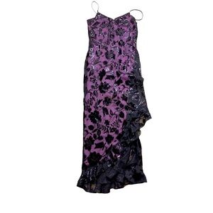 Windsor | Y2K Long Ruffle Bottom Dress Juniors Size 7 Black Purple Pink
